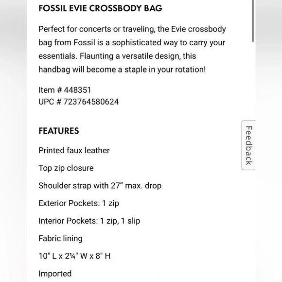 EUC Fossil Evie Crossbody Bag Black/White - Picture 8 of 16